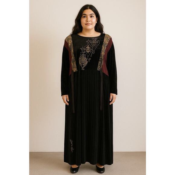 Ahni Dresses & Skirts - Vintage AHNI Velvet Tapestry Embroidered Maxi Dress ART TO WEAR Plus Size 2 NEW